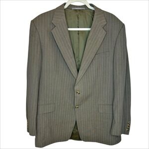 Hickey Freeman Suit Jacket 44R 44 Regular Green Gray Pinstripe 100% Wool Blazer